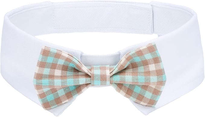 Segarty Dog Bow Tie Neck Girth 16.5-21.2in, Adjustable Blue Khaki Plaid Bowtie by Segarty
