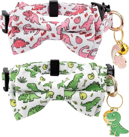 2 Pack Cotton Cat Collar with Bow Tie and Bell by Gelwoo
