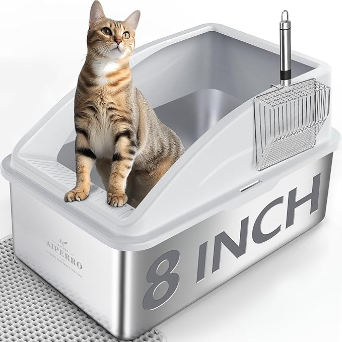 Stainless Steel Litter Box | XXL Deepened 8" Design Enclosed Box by AIPERRO