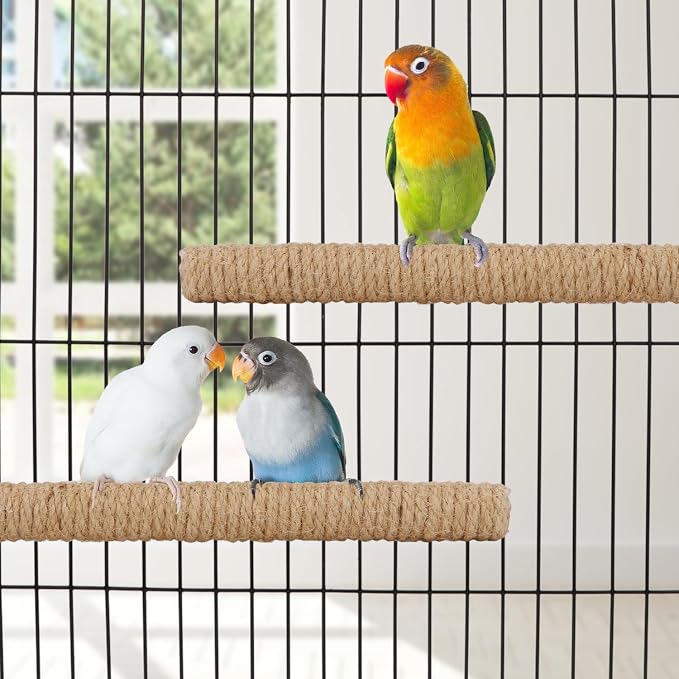 Hypeety Bird Perch Stand Natural Wood Parrot Hemp Rope Perch Birdcage - Image 7