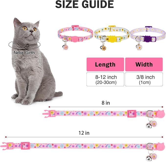 Breakaway Cat Collar with Bells, 3 Pack Summer Spring Cat Collar - Image 5