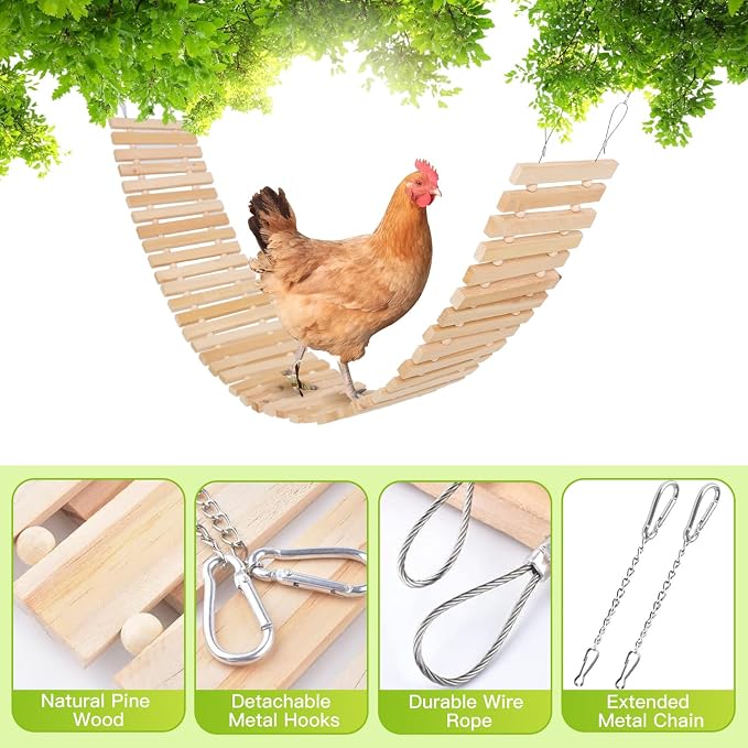 Jorewood Chicken Coop Toy Natural Wooden Chicken Swing & Bridge Toys - Image 3