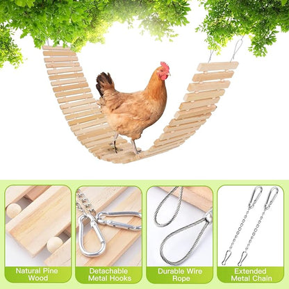Jorewood Chicken Coop Toy Natural Wooden Chicken Swing & Bridge Toys - Image 3