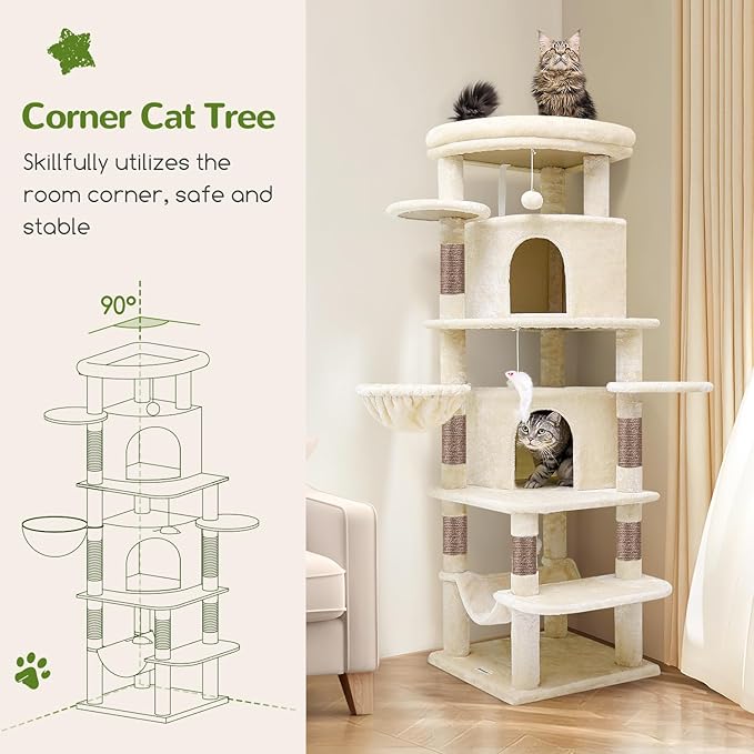 Globlazer Corner Cat Tree for Large Cats, 66inch Tall Curved Series Large Cat - Image 2