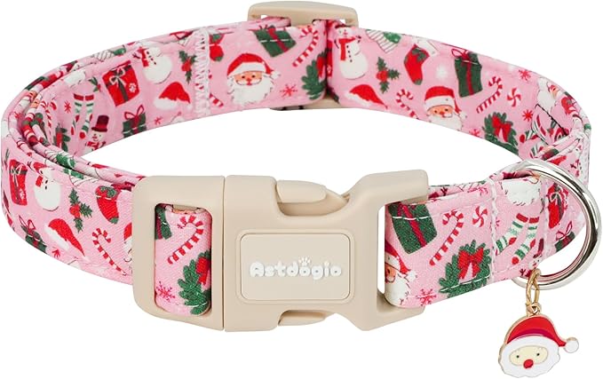 Pink Christmas Dog Collar, Adjustable Cotton Dog Collars by Unknown