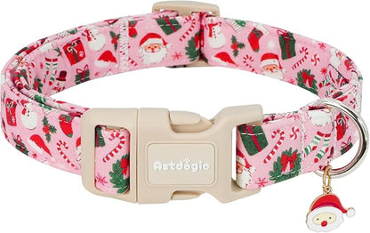 Pink Christmas Dog Collar, Adjustable Cotton Dog Collars by Unknown