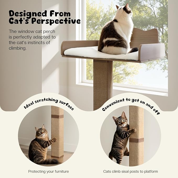 Cat Window Perch with Thick Sisal Scratching Post, Cats Hammock - Image 2