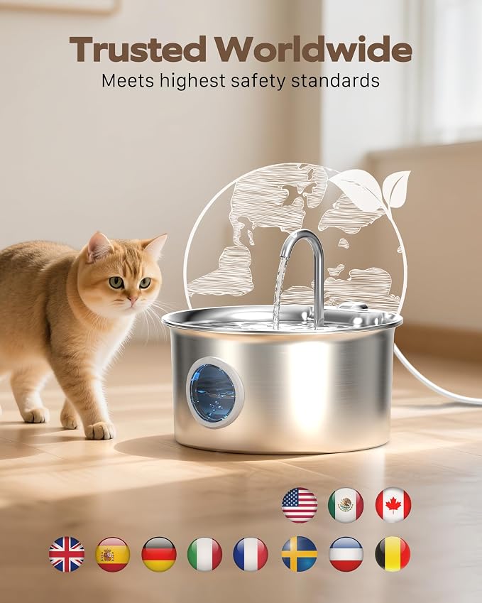 Stainless Steel Cat Water Fountain: Cat Fountain - 88oz/2.6L Pet Water Fountain - Image 9