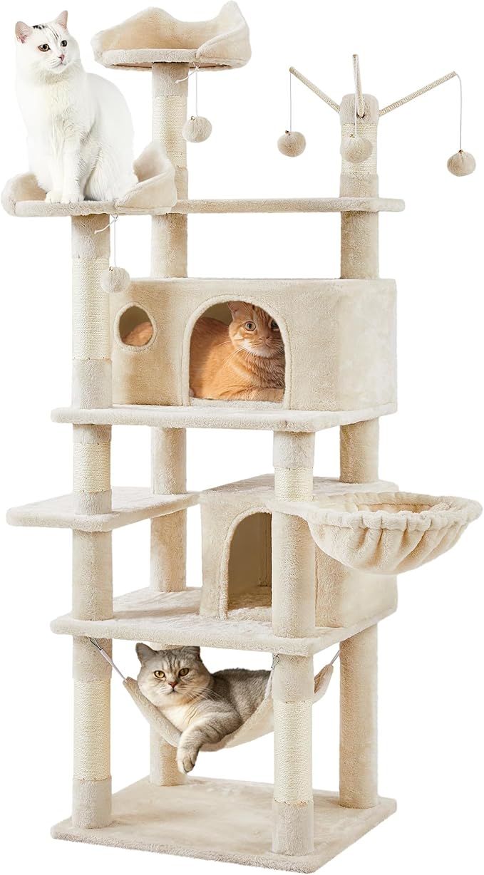 Yaheetech Cat Tree, 67in Large Tower w/ 3 Removable Teaser Sticks, 2 Kitten-Ear - Image 2