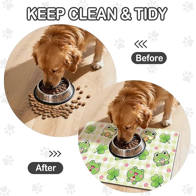 Dog Food Mat for Pet Cat Food Mat, Cute Frog Absorbent Quick Dry Dog Bowl Mats - Image 6