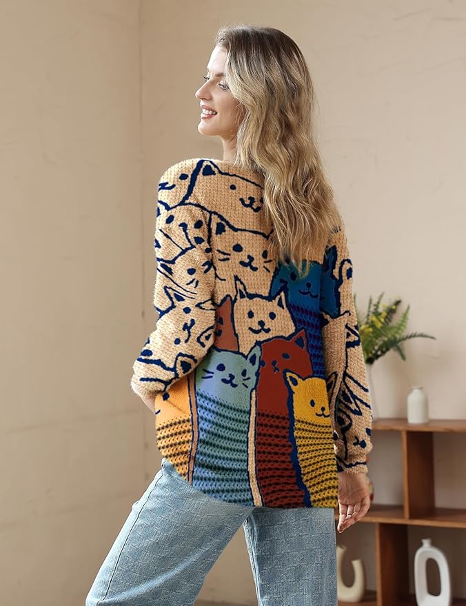 YESNO Women Christmas Sweater Graphic Printed Oversized Pullover Sweaters - Image 3