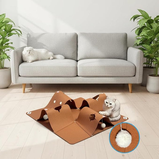 Interactive Cat Tunnel Mat for Indoor Cats, 4-Way Felt Cat Cave - Image 2