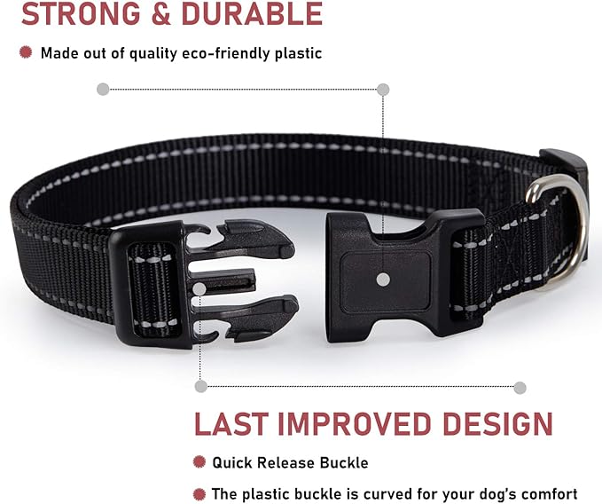 Reflective Dog Collar with Buckle Adjustable Safety Nylon Collars - Image 2
