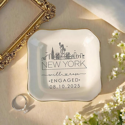 Custom City Skyline Engaged Ring Dish, Engagement Ring Holder, Custom Wedding - Image 6