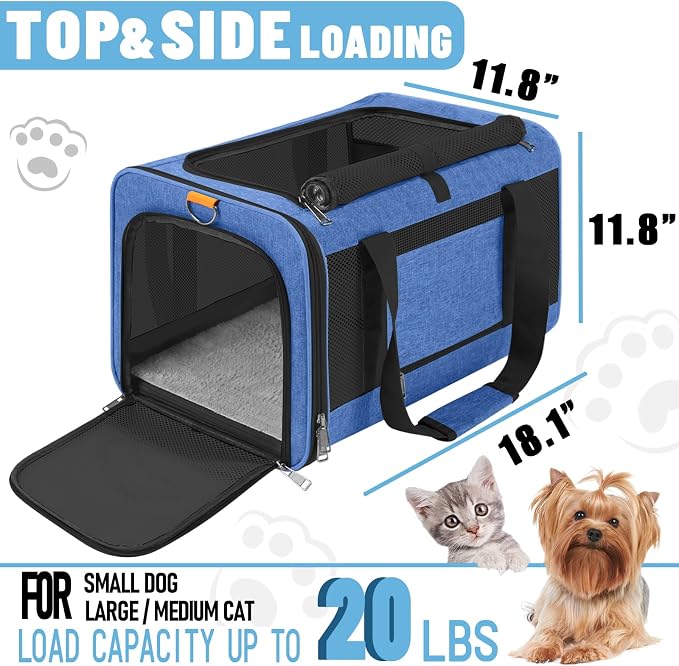 Pet Carrier Large Cats 20 lbs Top Load/Soft Sided Small Dog Travel - Image 2