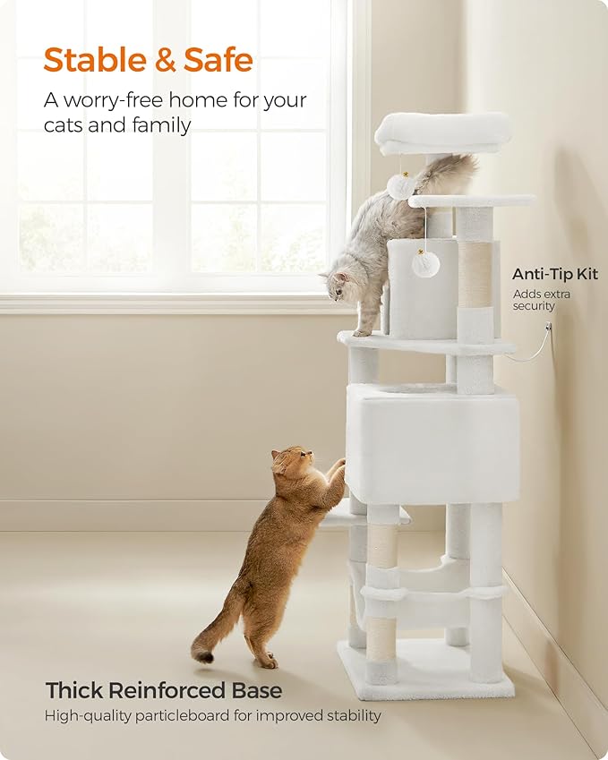 Feandrea Cat Tree, 59.5-Inch Tall Cat Tower, Plush Multi-Level Condo - Image 6