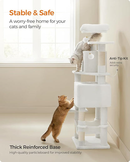 Feandrea Cat Tree, 59.5-Inch Tall Cat Tower, Plush Multi-Level Condo - Image 6