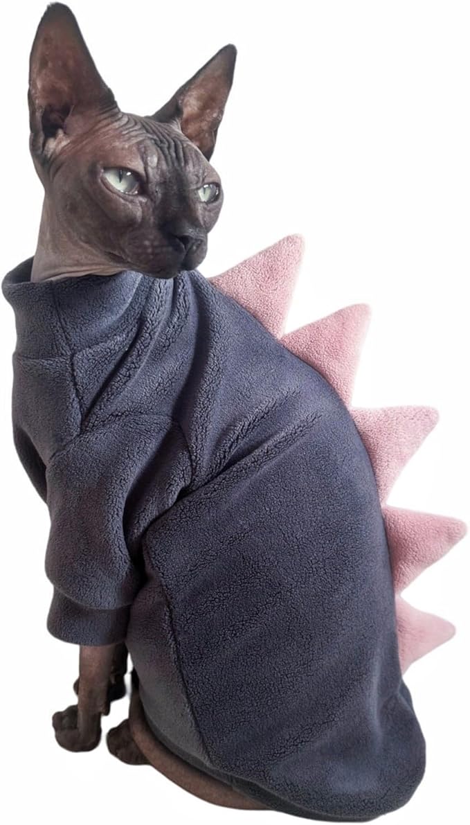 Dinosaur Sphynx Cat Clothes, Soft Polar Fleece Sweater by Kitipcoo
