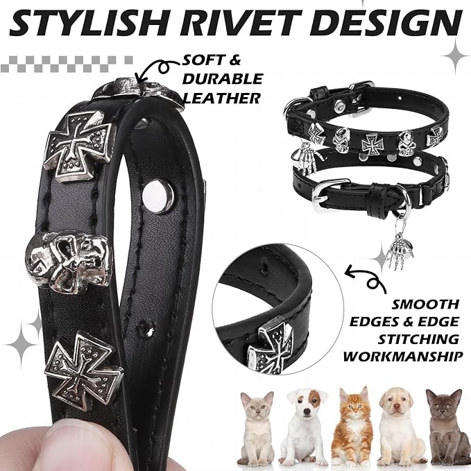 EXPAWLORER Leather Cat Collar for Girl Boy- Adjustable Pet Collar - Image 4