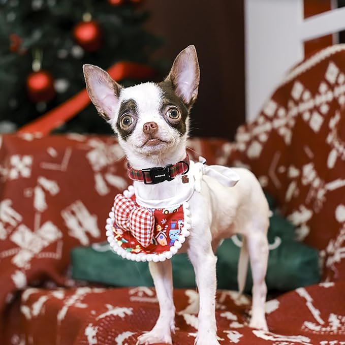DOGWONG Christmas Plaid Dog Collar, Cute Adjustable Red Collar - Image 5