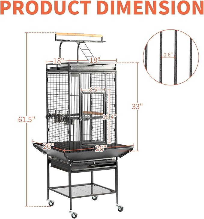VINGLI Bird Cage with Rolling Stand - Image 5