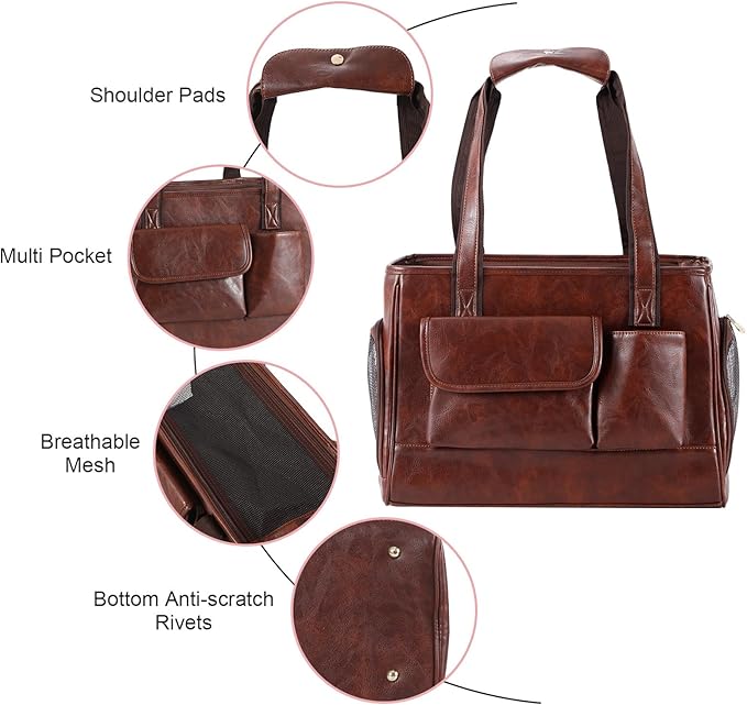 Dog Carrier Purse, Fashion Leather Pet Carrier Bag, Airline Approved Soft Sided - Image 5