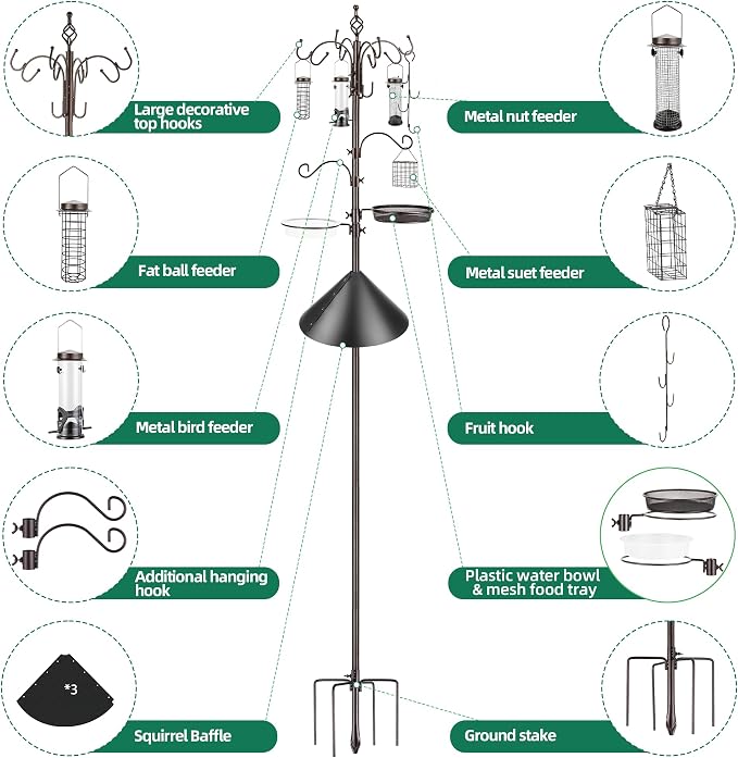 Bird Feeding Station Kit with Squirrel Baffle Bird Feeder Pole with Suet Cage - Image 7