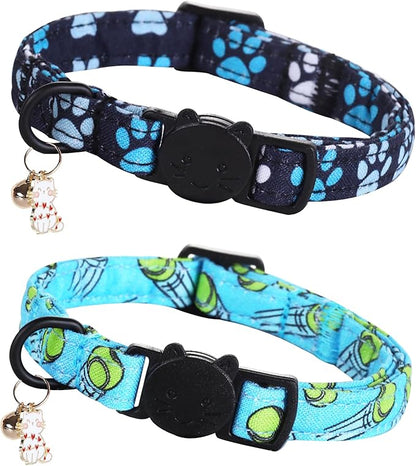 Cat Collar-2 Pack Cat Collars Tennis Balls & Footprint Cat Collar Breakaway by BoboRainbow