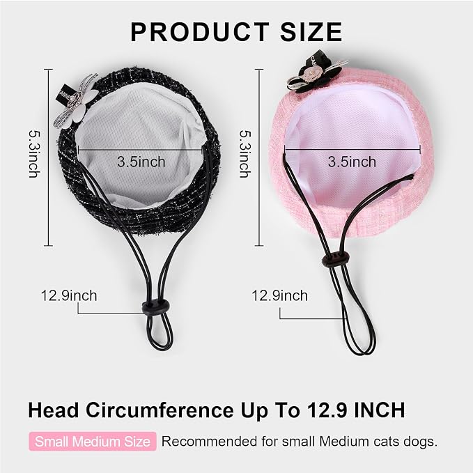 2PCS Cat Beret Hat with Camellia, Adjustable Bow Bandana Scarf Set Pet Princess - Image 3