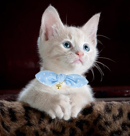 Bowtie Cat Collar with Bell, 2 Pack Cotton Breakaway Kitten Collars with - Image 8
