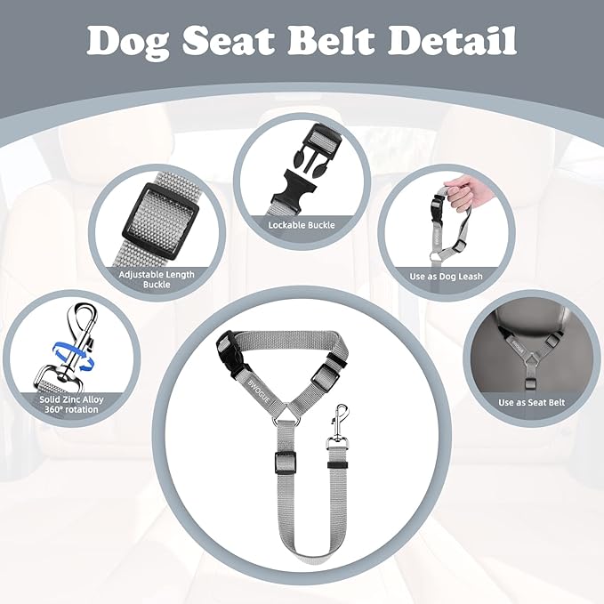 BWOGUE Pet Dog Cat Seat Belts, Car Headrest Restraint Adjustable Safety Leads - Image 3
