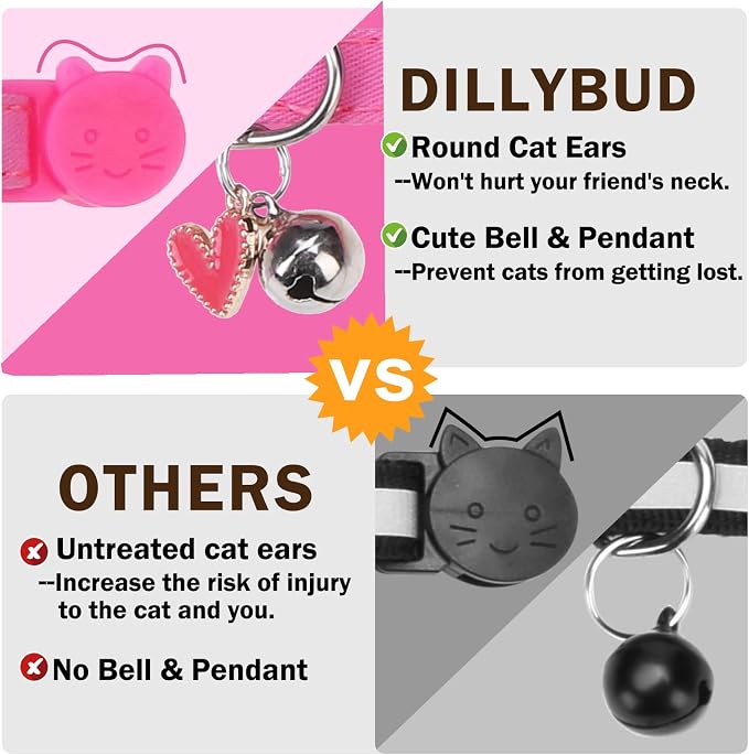Cat Collar Breakaway with Bells, Soft Pure Cotton Pink Cat Bowtie Collar - Image 7