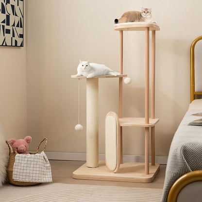 Tangkula Wood Cat Tree for Indoor Cats, Padded Perch, Hanging Toy, Minimalist - Image 3