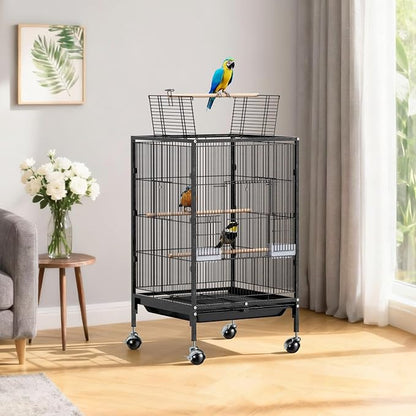 VINGLI Bird Cage with Wheels, Durable Wrought Iron Parakeet Cage with Slide Out - Image 9