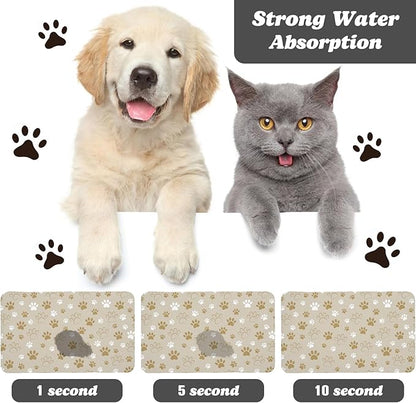 Dog Food Mat, Absorbent Water Bowl Mats Cat Pet Feeding Placemats Beige 16 * 24 - Image 2