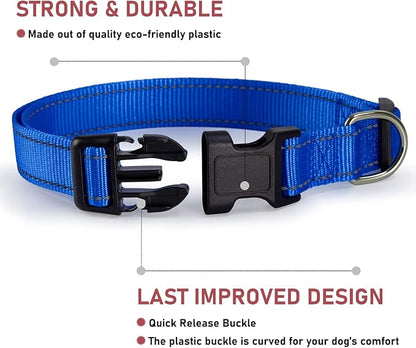 Reflective Dog Collar with Buckle Adjustable Safety Nylon Collars - Image 2