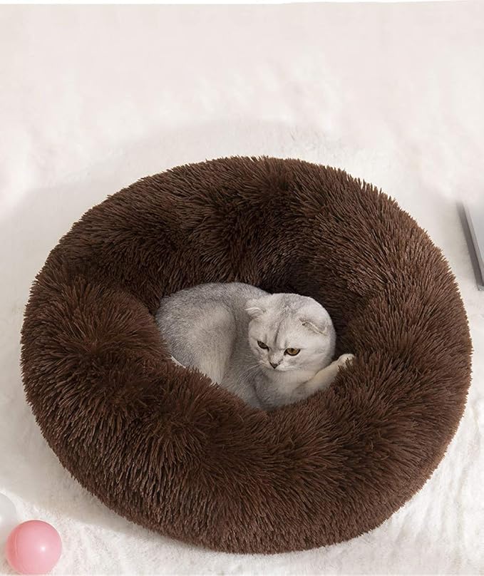 BODISEINT Faux Fur Dog Bed, Shag Round Anti-Anxiety Pet Calming Doughnut Cuddler - Image 6