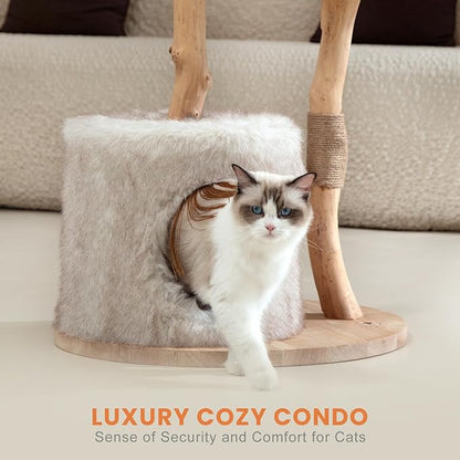 Cat Tree Tower with Two Real Branches, 44 INCH Wood Modern Cat Tower with - Image 5