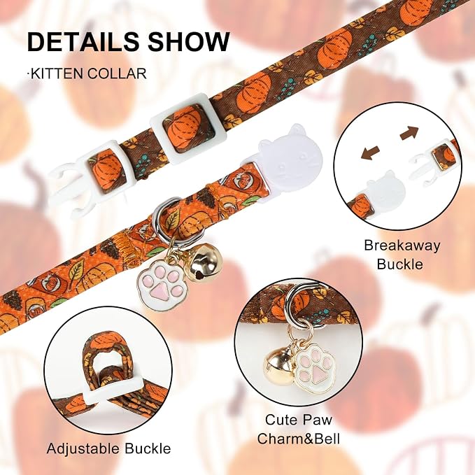 Unique Style Paws Pumpkin Kitten Collar, 2 Pack Halloween Cat Collar - Image 3