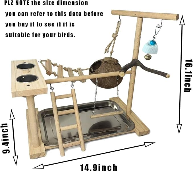 Parakeet Playground Bird Play Stand Natural Wood Perch Gym Parrots Nest Climb - Image 6