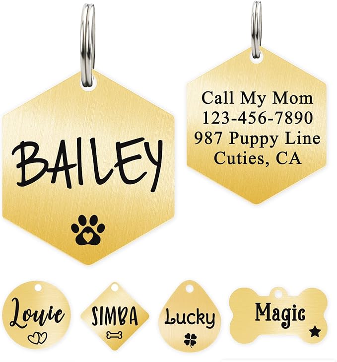 Ultra Joys Custom Personalized Hexagon Dog ID Tag by UltraJoys