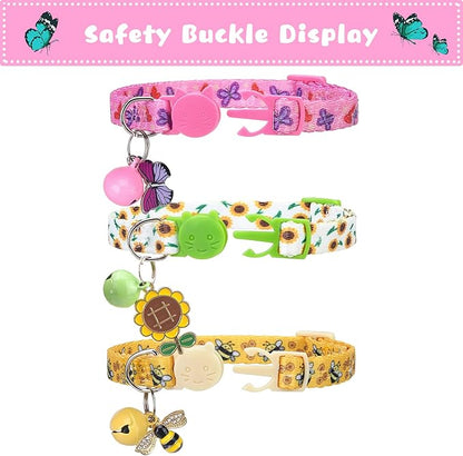 Breakaway Cat Collars with Bell & Cute Pendants, 3 Pack Safety Buckle Kitten - Image 2