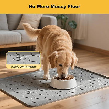 Pieviev 34''x22'' Dog Cat Food Bowl Mat, Silicone Waterproof Food Grade Pet - Image 4