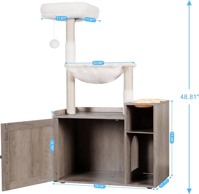 Hey-brother Cat Tree with XL Litter Box Enclosure, All-in-one Cat Tower - Image 3