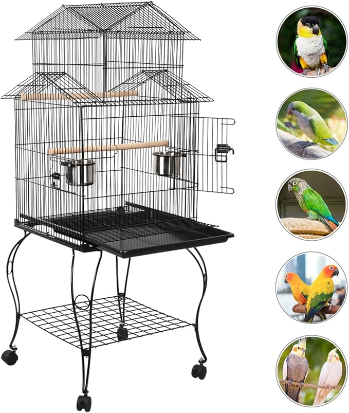 Yaheetech Budgie Cage 55-inch Rolling Standing Triple Roof Medium Parrot Cage - Image 7