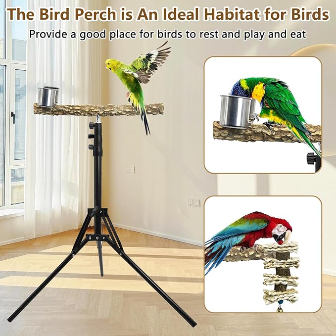 kathson 28-60inches Height Adjustable Bird Perch, Pepperwood Parrot Perch Stand - Image 6