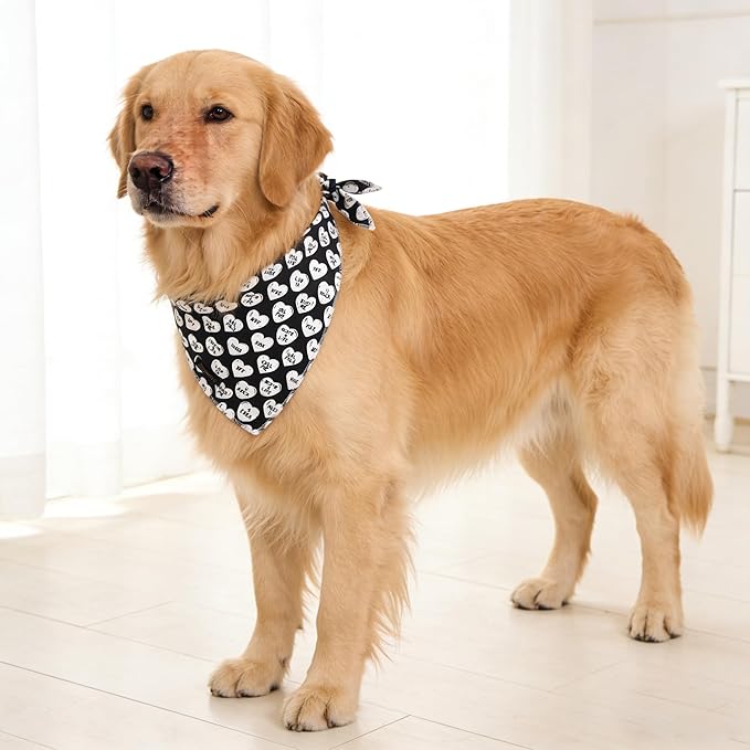 ARING PET Valentine's Day Dog Bandana, Cute Black White Pet Bandanas Scarf - Image 4
