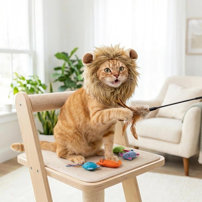 Adjustable Lion Mane Wig Pet Costume, Soft Halloween Cat Clothing - Image 3