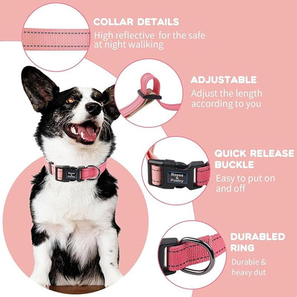 Roses&Poetry Medium Dog Collar, Reflective, Adjustable, Durable Polyester - Image 2