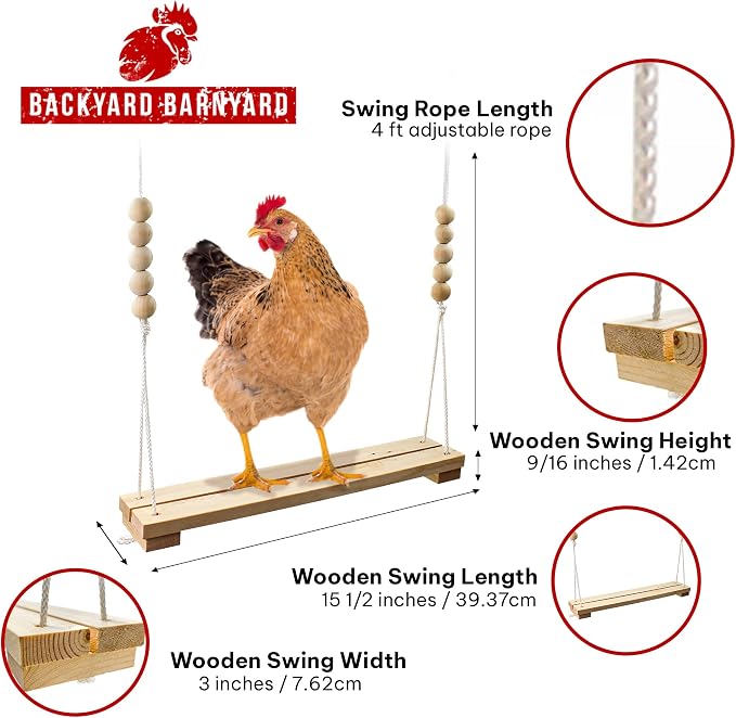 Chicken Swing Toy for Coop Handmade in USA Natural Safe Wooden Accessories - Image 4